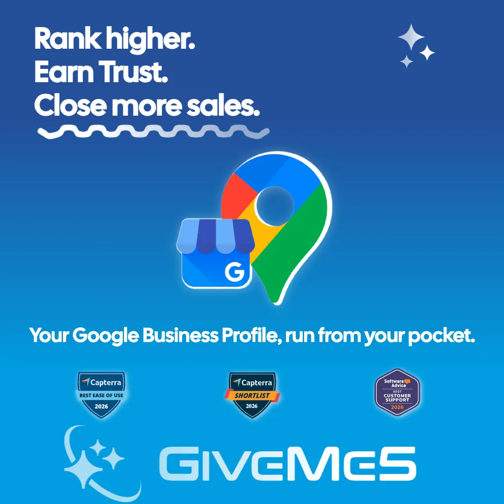 Graphique GiveMe5 : classez-vous plus haut, gagnez la confiance, concluez plus de ventes. Votre fiche d’établissement Google, géré depuis votre poche