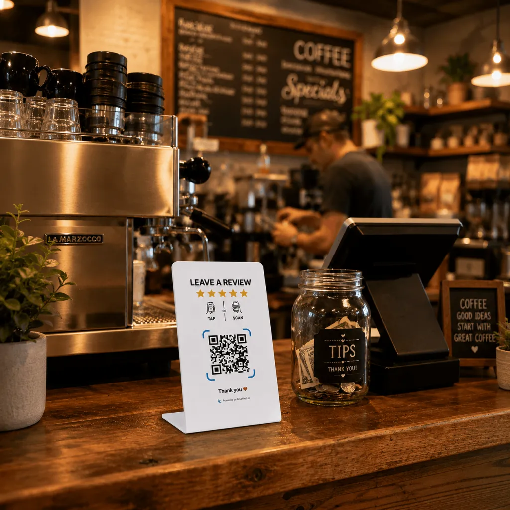 présentoir d’avis GiveMe5 dans un café