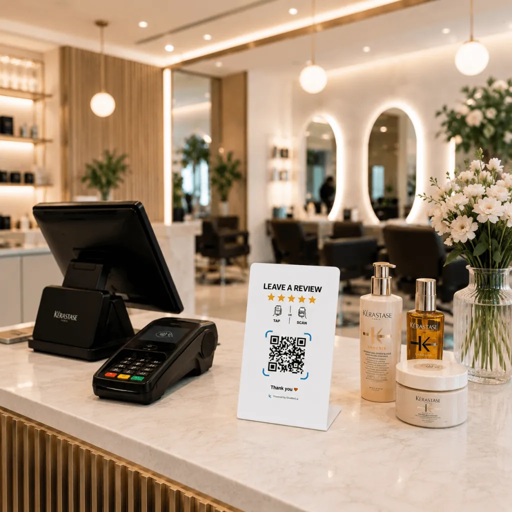 présentoir d’avis GiveMe5 dans un salon de coiffure