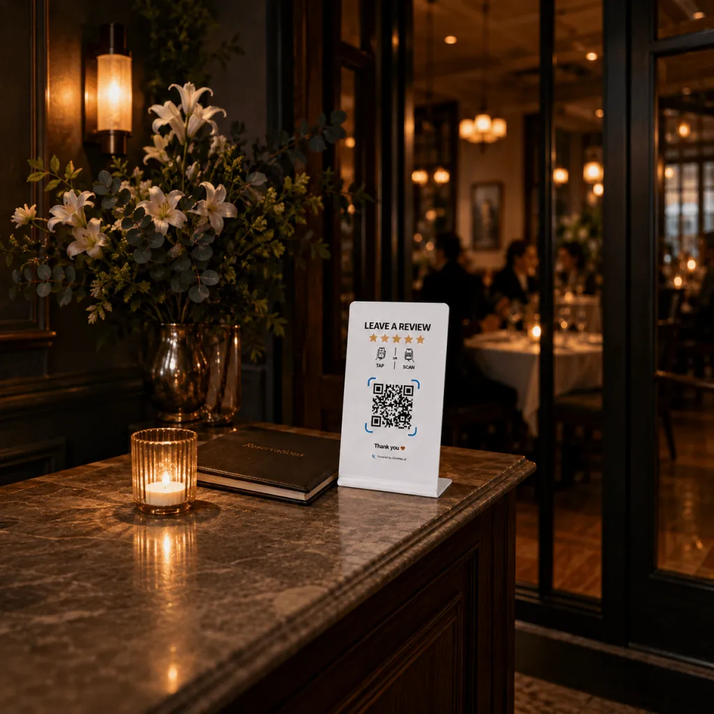 présentoir d’avis GiveMe5 dans un restaurant